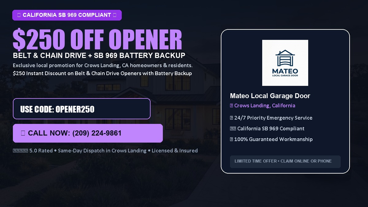 $250 OFF Smart Garage Door Opener Installation (Belt & Chain Drive with California SB 969 Battery Backup) in Crows Landing, CA
